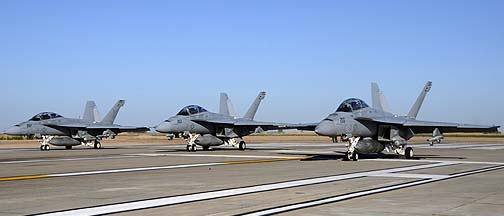Boeing F/A-18F Super Hornets BuNo 166964 #255, BuNo 166978 #253, and BuNo 166982 #257 of VFA-106, NAF el Centro, October 24, 2012